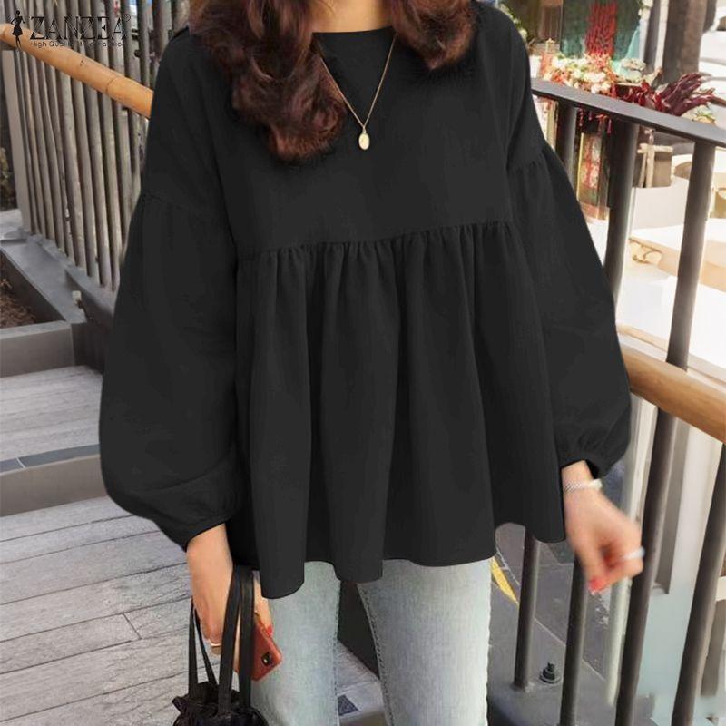 ZANZEA Women Casual Round Neck Puff Long Sleeve Loose Blouse
