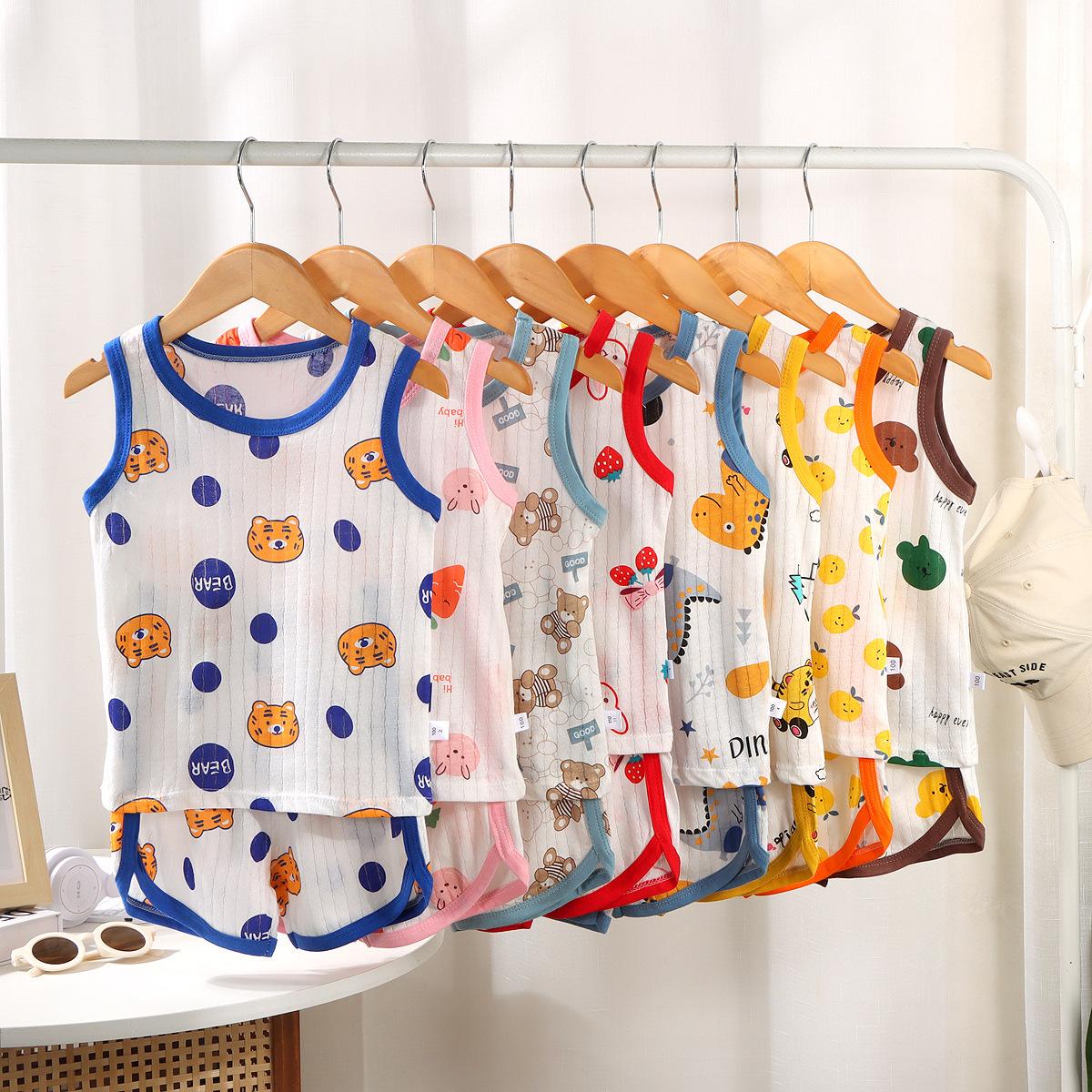 

Kids Sleeveless Set Summer Cotton Girls Shorts Pajamas Korean Style Boys Tank Top Outfit Children Clothing Set 73cm