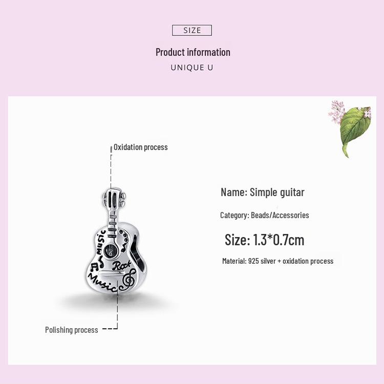 Sølvnote DIY Gitararmbånd: 925 Sølv Perle-anheng, Mote smykker SCC1708