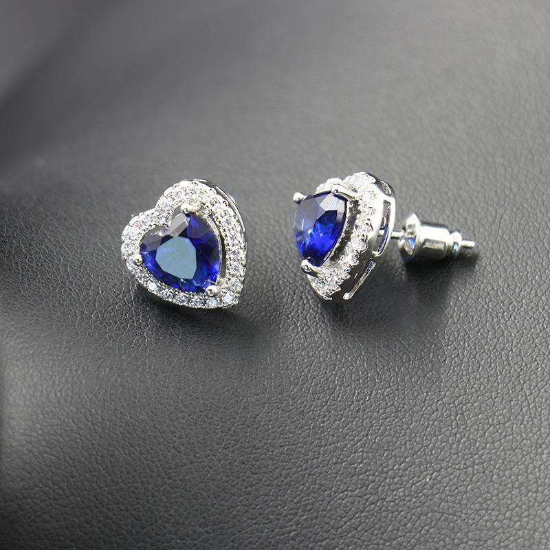 Blauer herzförmiger Edelstein-Halskette mit Zirkonia-förmigem Schmuck eingelegt W5536WW- gray