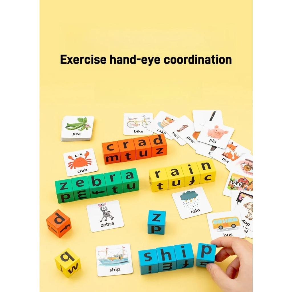 Carte Anglaise pour Enfants Montessori Blocs de Construction en Bois Lettres Anglaises Interaction Parent-Enfant Bataille d'Orthographe Jeux de Bureau