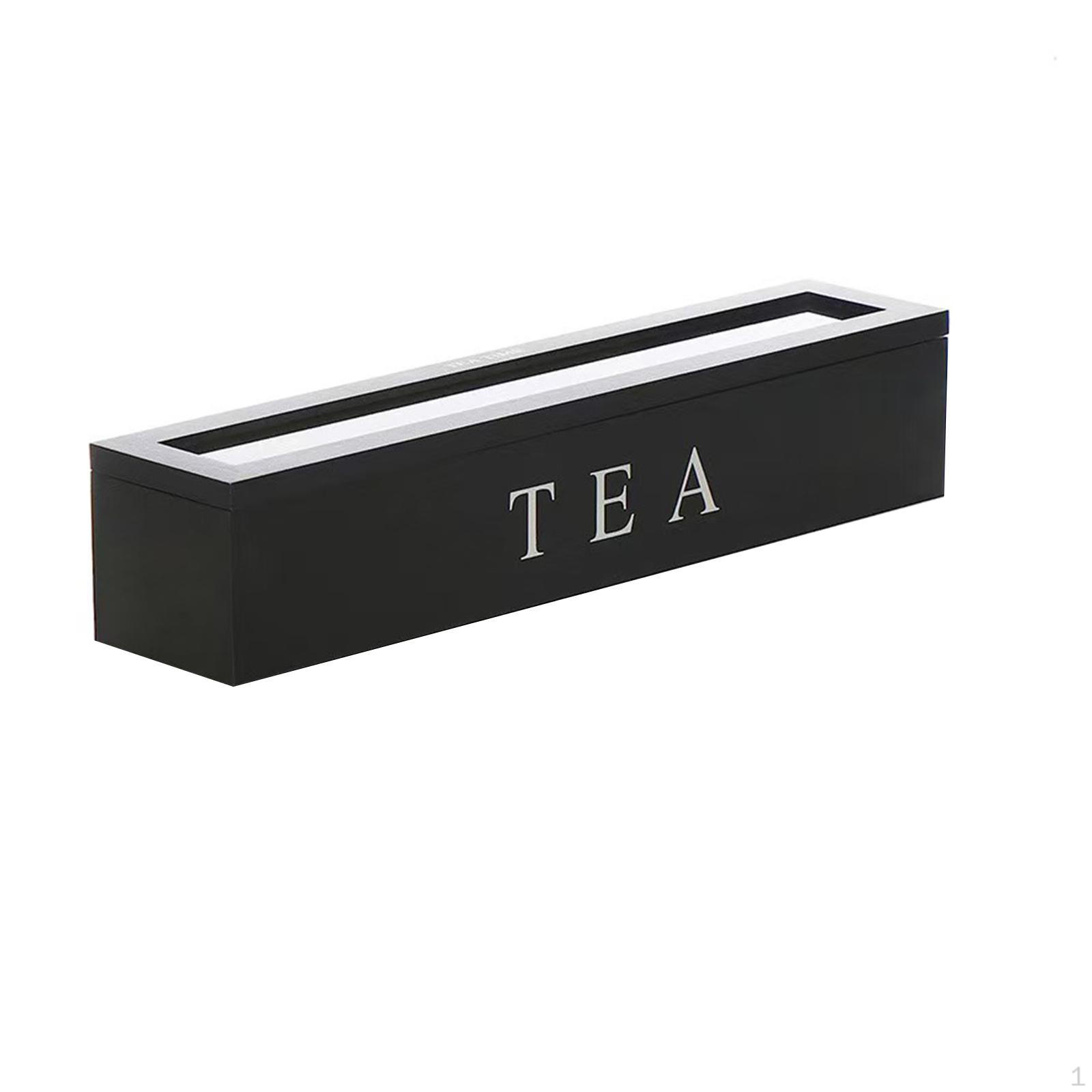 

Wooden Tea Bag Holder Organizer Divided Storage Container Multipurpose Sturdy Practical with Clear