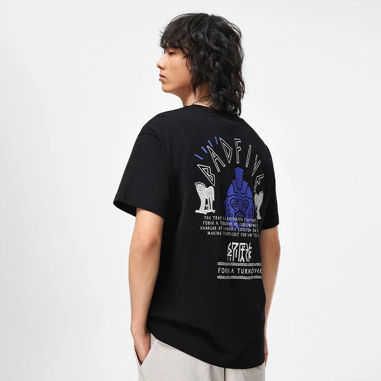 Li-Ning Badfive Series Letter Print Pattern Loose Round Neck Short Sleeve T-Shirt Men Tops Black AHST285-4