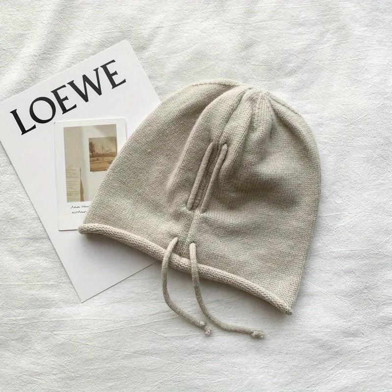 Drawstring Baggy Slouchy Beanies For Women Fashion Skullies Cap Autumn Winter Warm Pile Hat Kpop Solid Color Woolen Bonnet