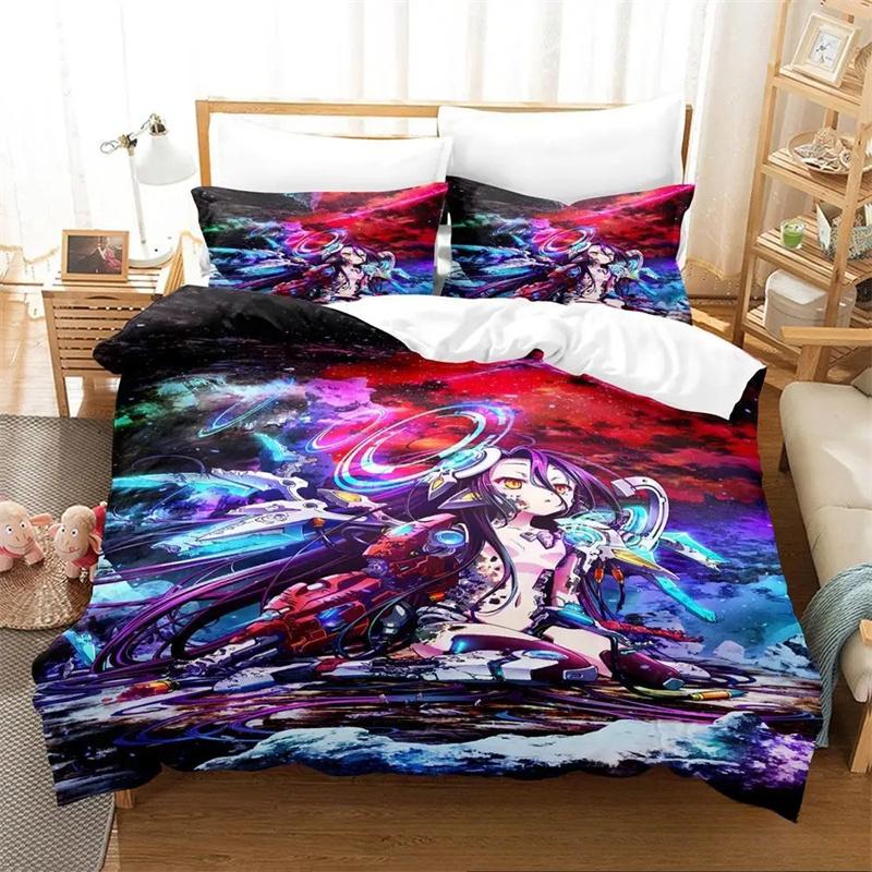 3D-Bettwäscheset „No Game No Life“ für Anime, Bettbezug, Bettgarnitur, Steppdecke, Kissenbezug, King-Size-Bett, Queen-Size-Bett, Twin-Size-Bett, Jungen, Mädchen, Erwachsene
