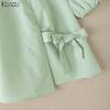 ZANZEA Women Casual Round Neck Solid Color Puff Short Sleeve Blouse