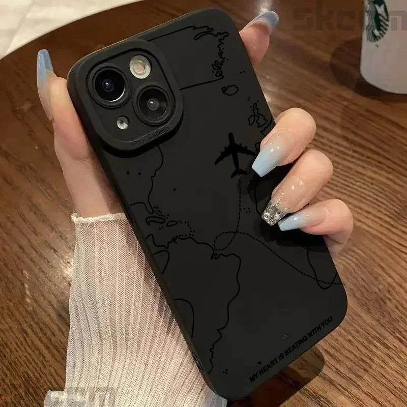Travel-nspired Airplane Route Desian Phone Case For iPhone 16 15 14 13 12 11 Pro Max Mini 7 8 Plus X XR XS Soft Silicone Cover