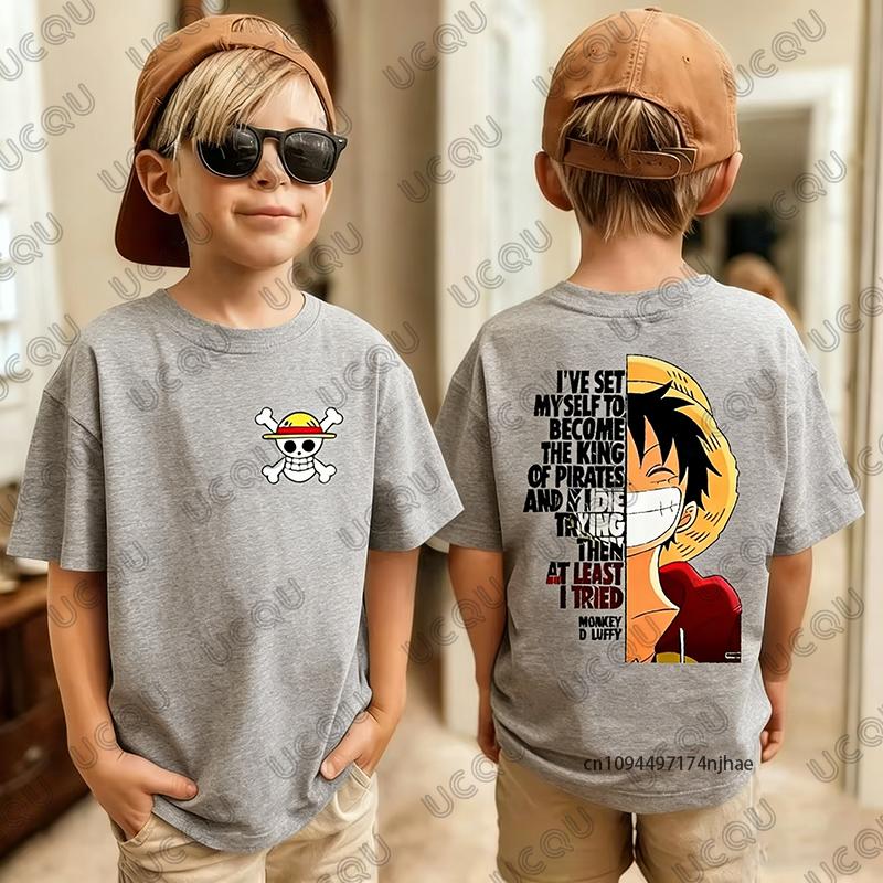 2026 Hot Sale One Piece Anime Monkey D Luffy Graphic Cotton Children's T-shirt Summer Short Sleeve Tees Casual Kids/Adult Tops