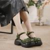 Johnature Mary Jane Round Toe Thick Soled Sandals Genuine Leather Comfortable Women's Shoes