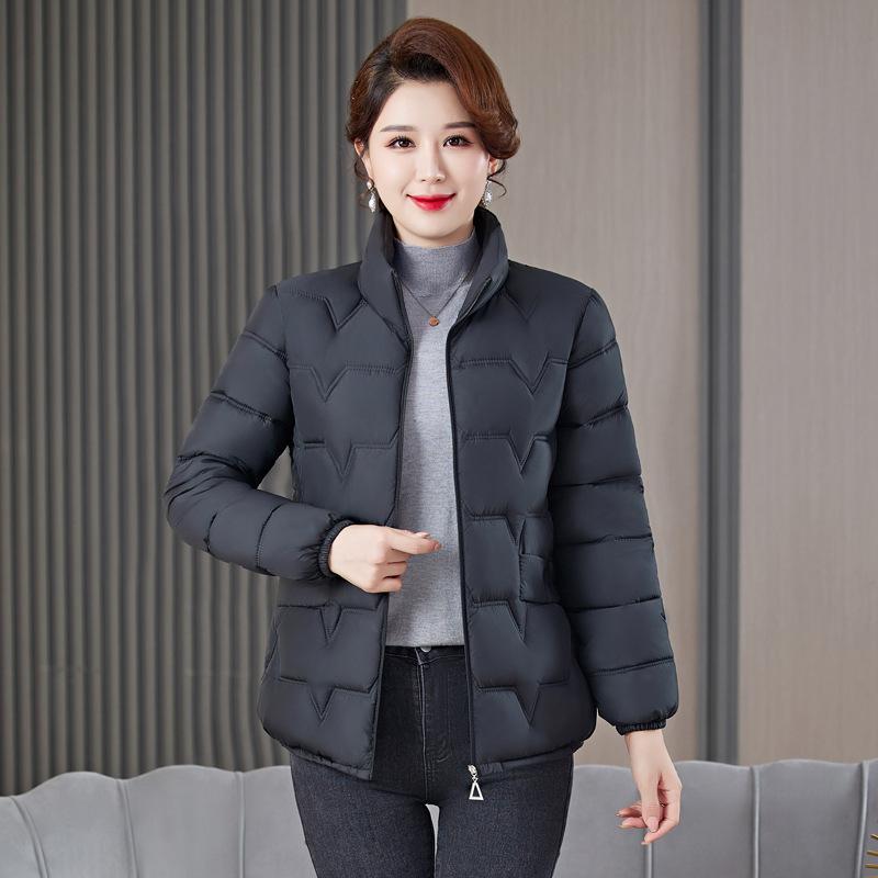Chaqueta Acolchada de Algodón para Mujeres de Mediana Edad y Ancianas, Corta, Nueva, Talla Grande, Cuello Mao, Otoño e Invierno, Temperamento, Chaqueta Acolchada de Algodón Ligera