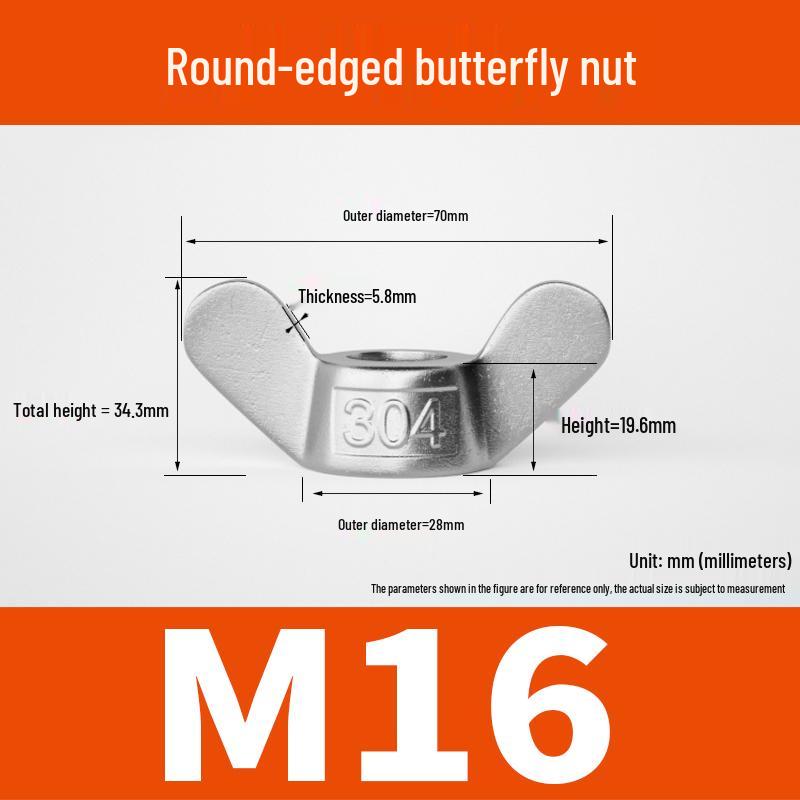 M4-M24 304 Stainless Steel Large Ear Ram's Horn Disc Butterfly Nut