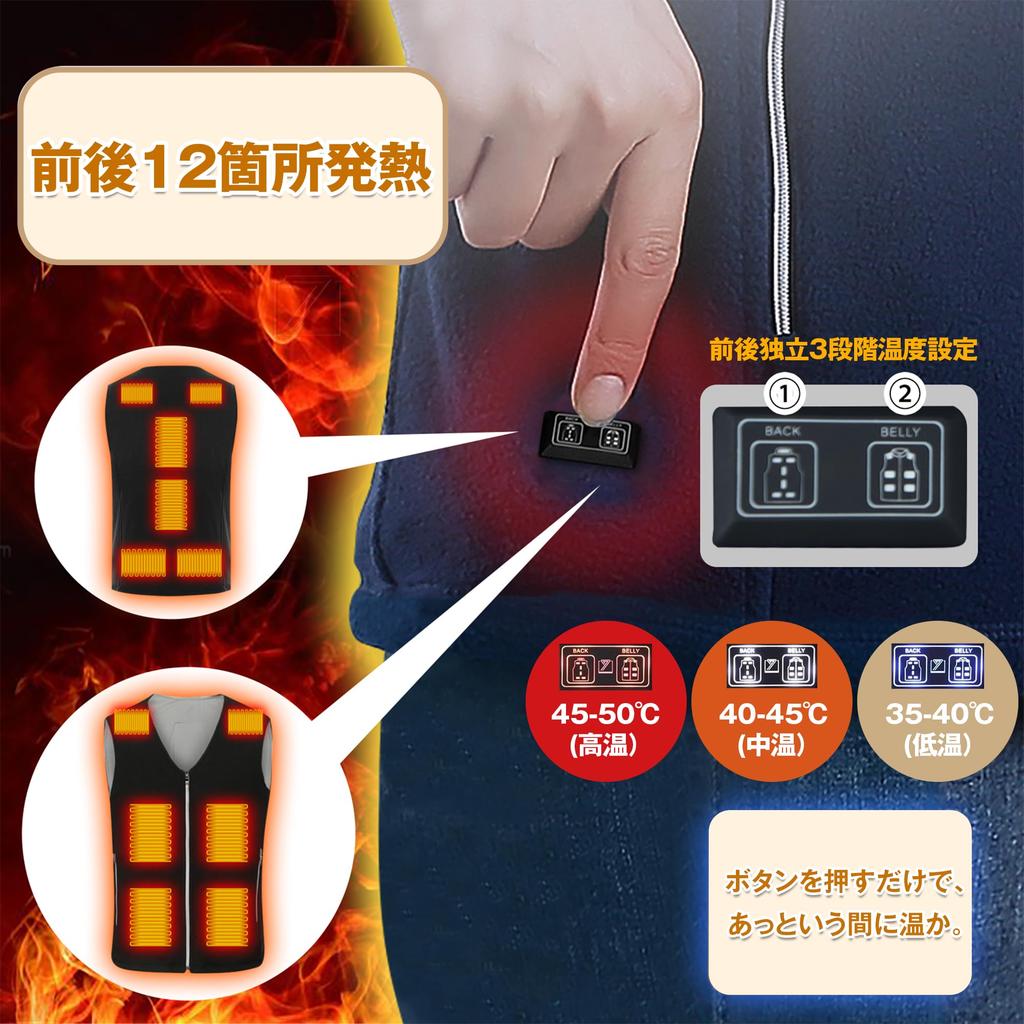 inotenka Electric Heated Heater Large Sizes Front and Back Independent Temperature Lightweight Fleece Electric Heated USB Insulates Vest, Innerwear,