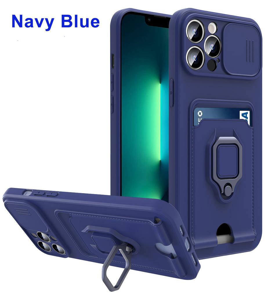 Luxury Slider Lens Privacy Protection Phone Case For iPhone 17 16 E 15 14 13 12 11 Pro Max Plus Magnetic Ring Card Holder Cover