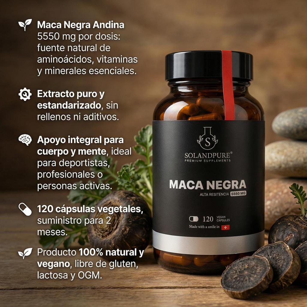 Maca Negra Complex – 120 Cápsulas Vegetales | Suplemento con Ginseng, Zinc y L-Arginina | Energía y Vitalidad – Calidad Premium Solandpure®