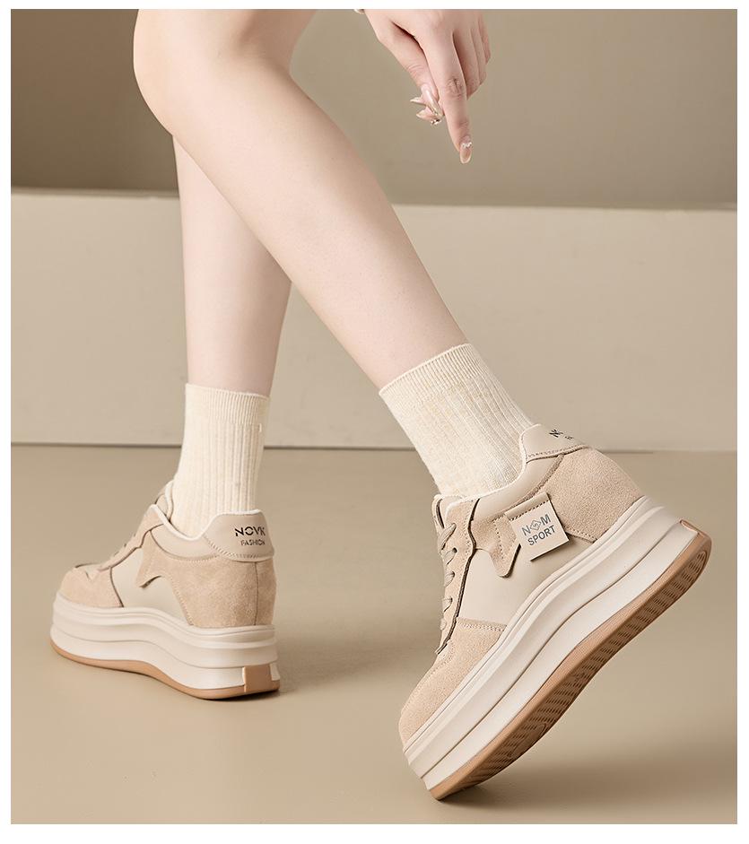 Women's 2024 Genuine Leather & Velvet Dad Shoes: Autumn/Winter Thick-Soled, Height-Enhancing, Versatile Casual White Shoes