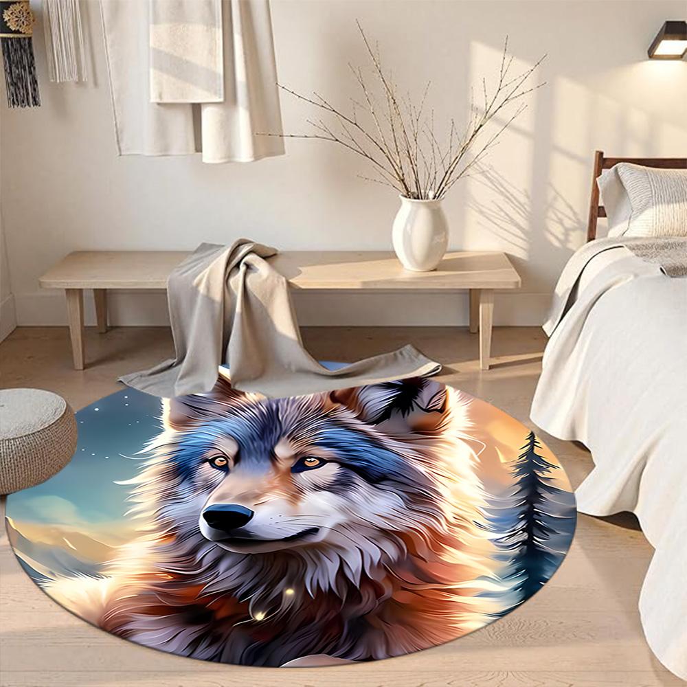 Wolf Round Office Rug Design for Dormitory Entryway Playrooms Living Rooms Anti-slip Round Rug Anime Office Decor Perfect Birthday Christmas Gift Idea
