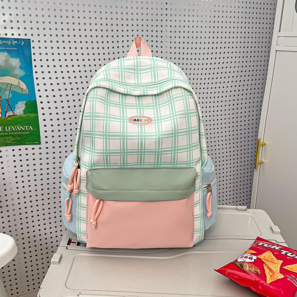 Schoolbag Plaid School Bag Female Students Versatile Small Fresh Junior High School Students Backpack Travel Backpack Tide Large Capacity College