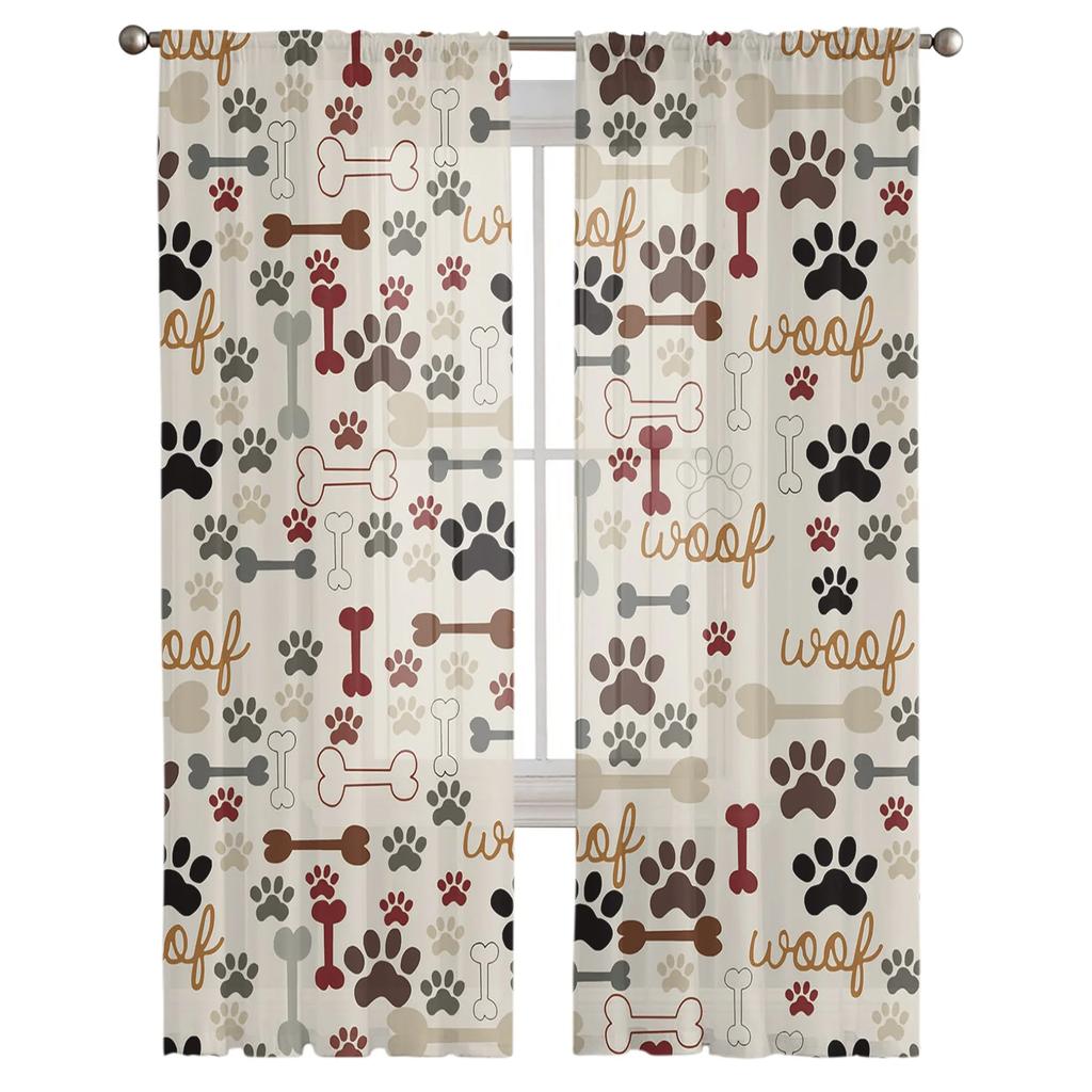 Cartoon Dog Footprints Bones Animals Sheer Curtains for Living Room Modern Voile Curtain Bedroom Tulle Curtains Window Drapes