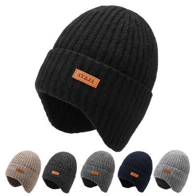 Men's Winter Warm Velvet Thick Hat Cycling Wool Hat Cold-Proof Ear Protection Knitted Hat