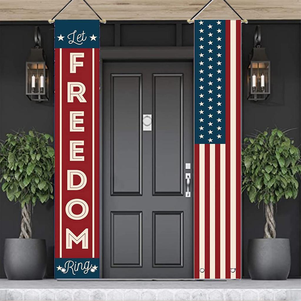 Patriotic Hanging Door Banner Set with Star and Stripe Design for Indoor Outdoor Entrance Decor 30x180cm Durable Material