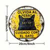 Vintage Beware of Cat Metal Sign Distressed Aluminum Plaque Halloween Home Decor