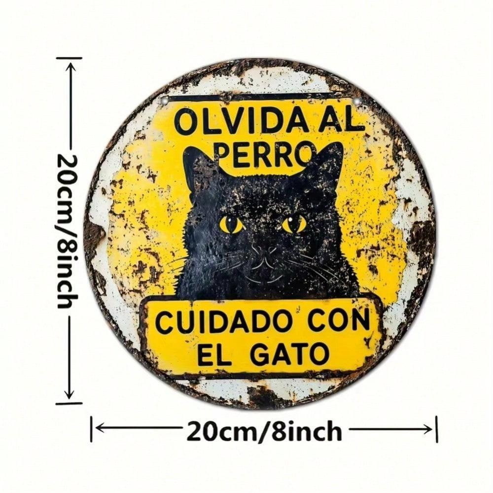 Винтажная металлическая табличка «Осторожно, кот» Потертая алюминиевая табличка Декор для дома на Хэллоуин 20x20