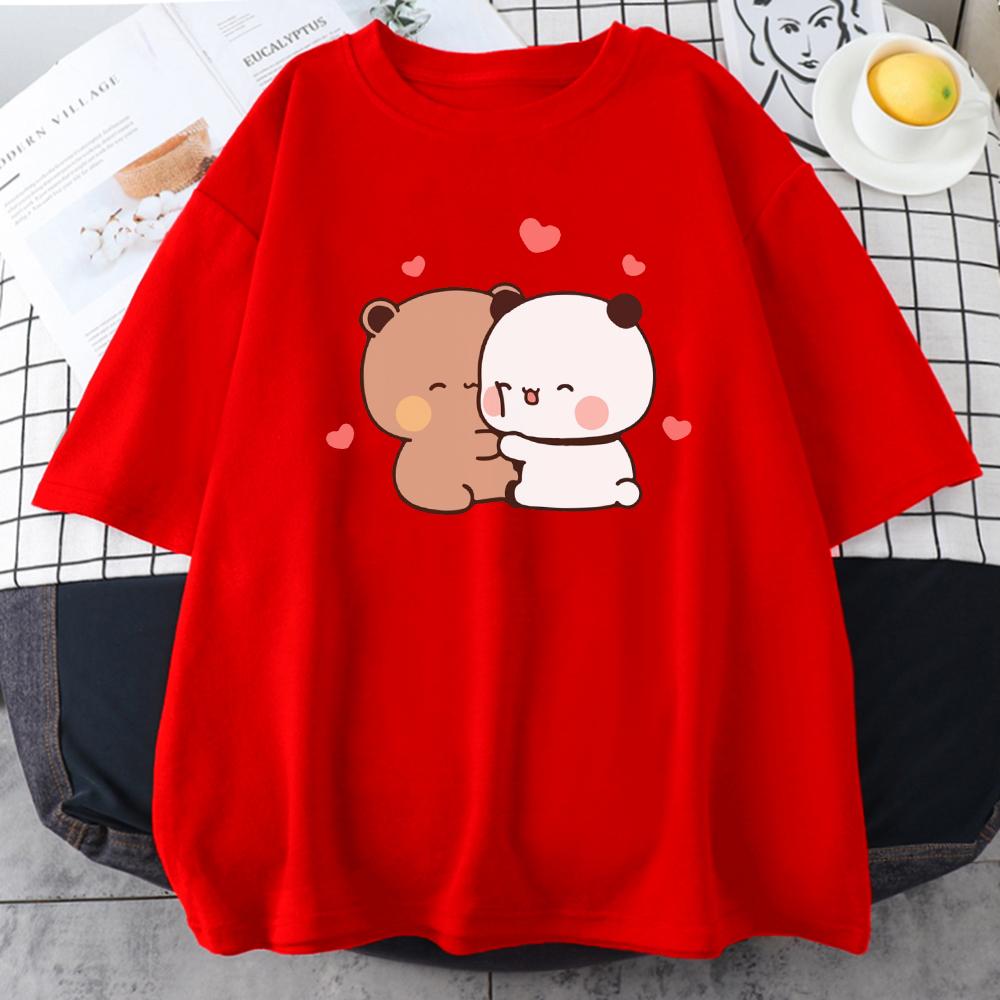 Panda Bear Bubu and Dudu Cute T Shirt Oversized EU Size 100 Cotton Women Tops Cartoon Print Pink Tees ONeck Anime Korean Style