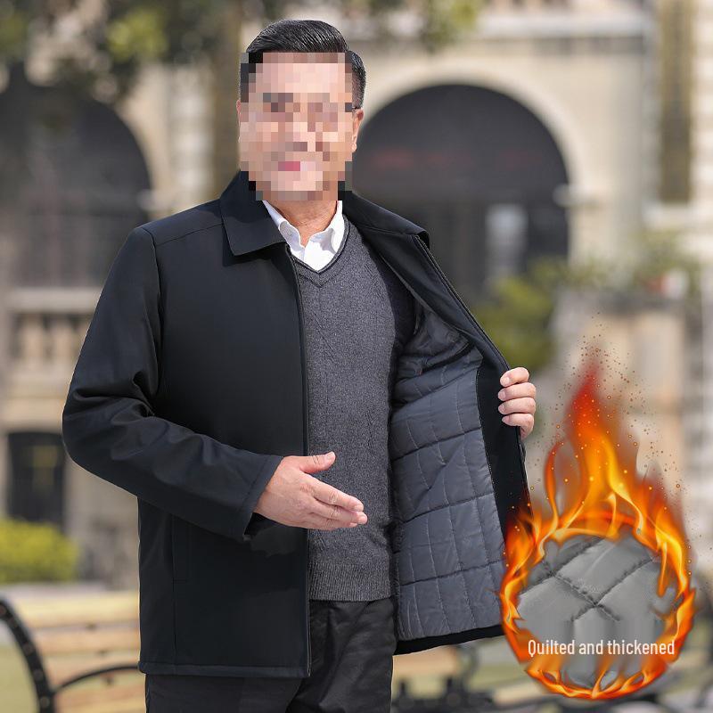 Men's Thickened Jacket: Middle-aged & Elderly Spring/Fall Style, Plus Velvet, Dad/Grandpa Outerwear, Ligao Autumn/Winter.