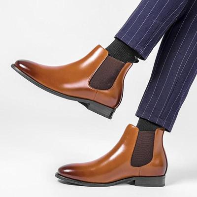 Fashion Chelsea Boots Casual Business British Style Real Leather Shoes Retro Round Toe Dress Shoes Men Fashion Comfortable Formal Boots