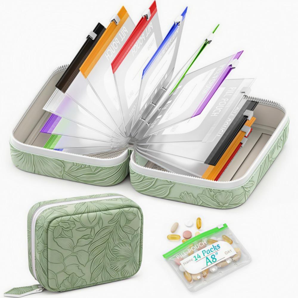 7/14pcs Portable 7-Day Pill Organizer Leakproof Weekly Pill Storage Bag Travel Use