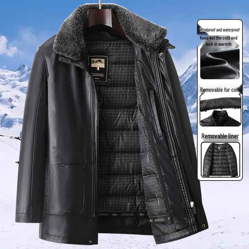 Men's Winter Padded Leather and Cotton Jacket for Middle-aged and Elderly - Warm and Ideal for Dad.