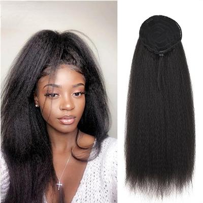 Afro-Frauen, lange, verworrene, gerade Puff-Pferdeschwanz-Haarverlängerungen aus synthetischen Fasern für Frauen im Alltag