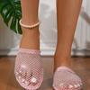 Summer New Round Head Half Slipper Hollow Set with Diamonds Summer Sexy Large Flat Bottom Fashion Slippers