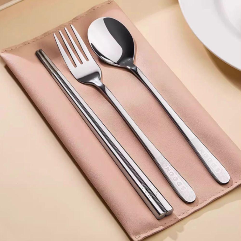 3 Pcs/Set with Storage Box Travel Cutlery Set 304 Stainless Steel Flateware Set  Camping
