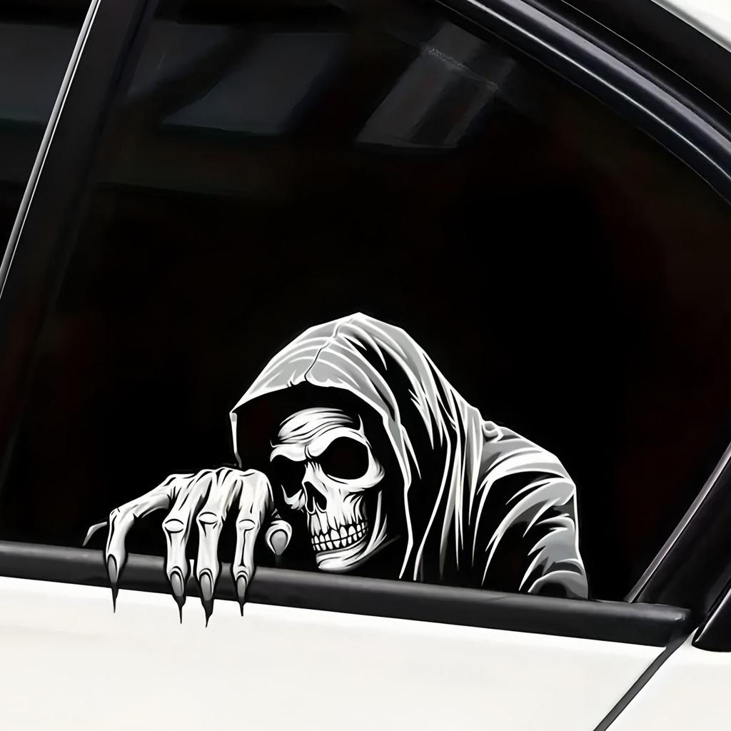 Car Mirror Stickers Decor Scary Skull Motorcycle Decal Decor Waterproof Adhesive Automotive Decoration Fade-Proof Automotive