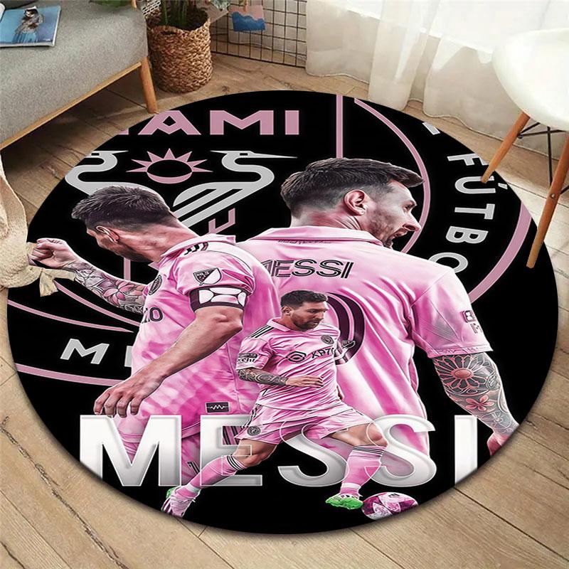 Lionel Messi Round Area Rug,Carpet Rug for Living Room Bedroom Sofa Playroom Decor,Non-slip Floor Mat