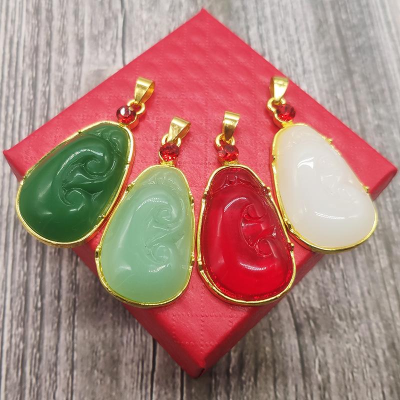 Gold-Inlaid Jade Guanyin Buddha Pendant Necklace - Ethnic Style for Men and Women