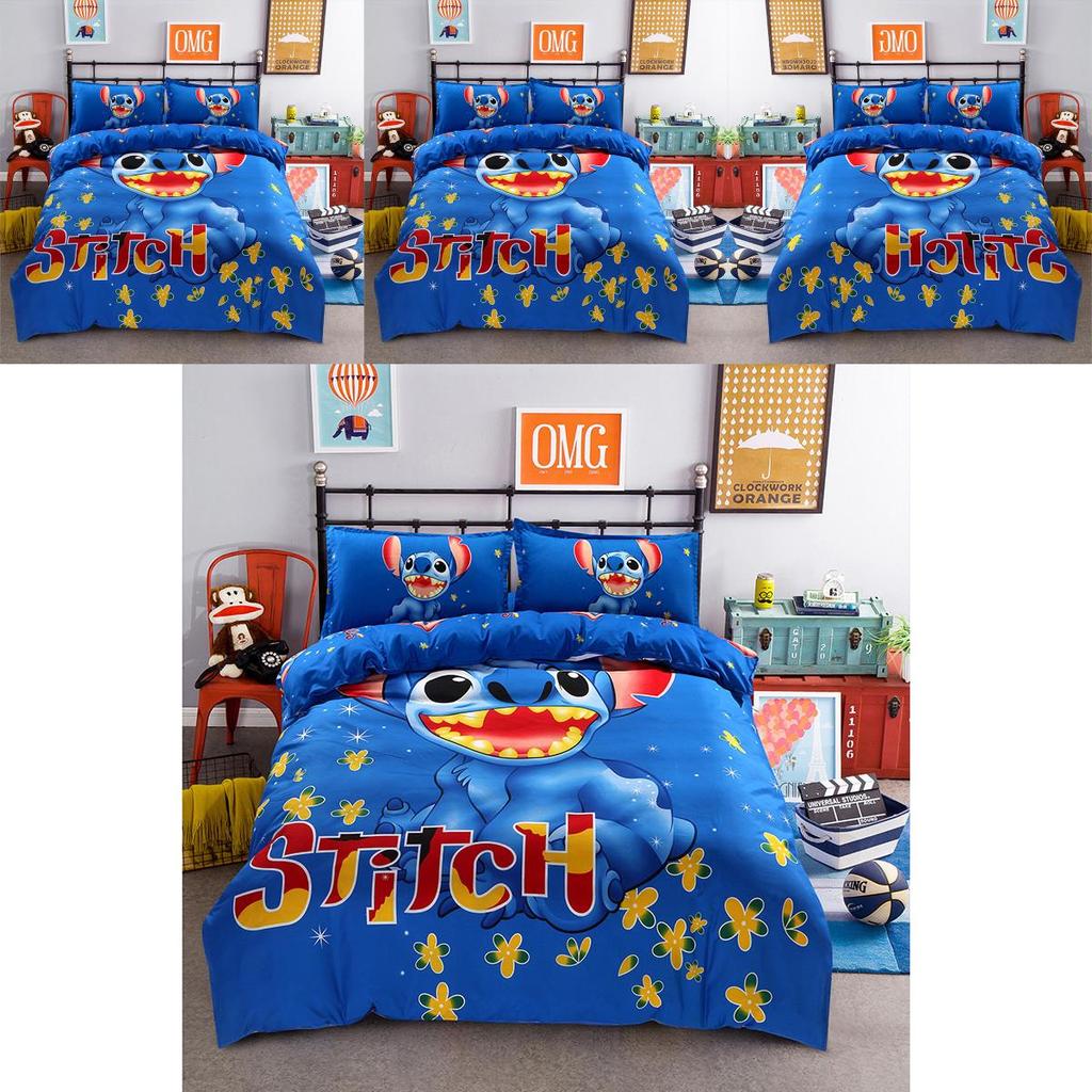 Premium Cartoon Stitch Bedding Set Cotton Blend Duvet Comforter Cover 4pcs For Cozy Warmth