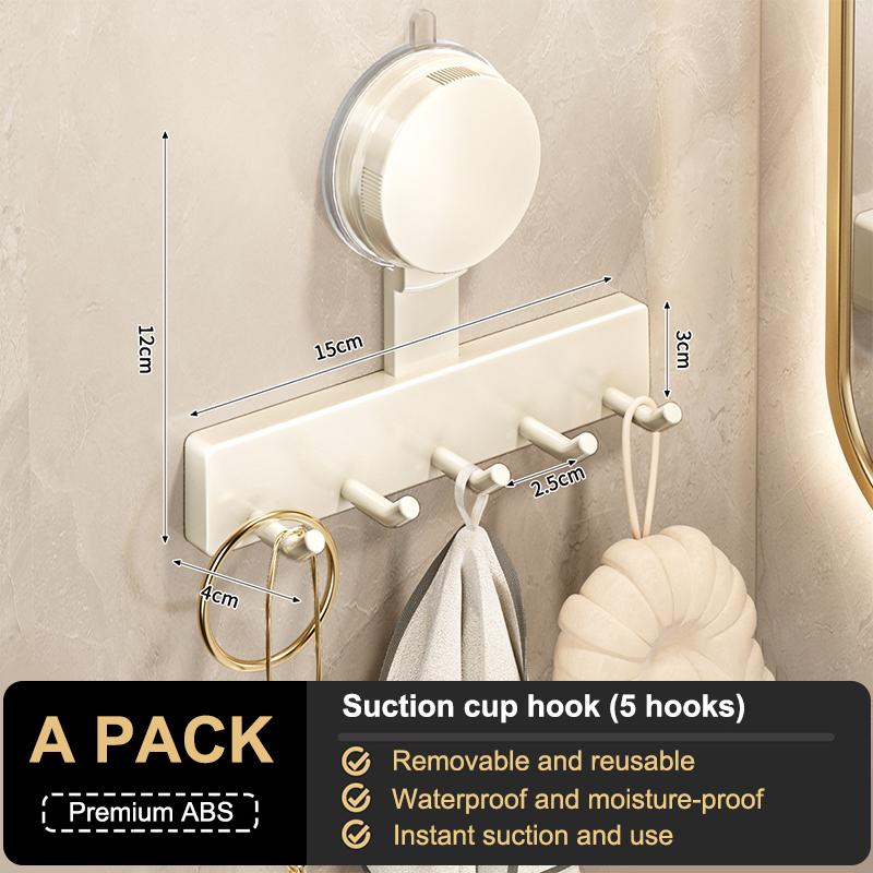 Suction Cup Hooks Punch-Free Wall Mounted Storage Rack For Coat Clothes And Towel Rack Space Saving Strong Load-Bearing Capacity