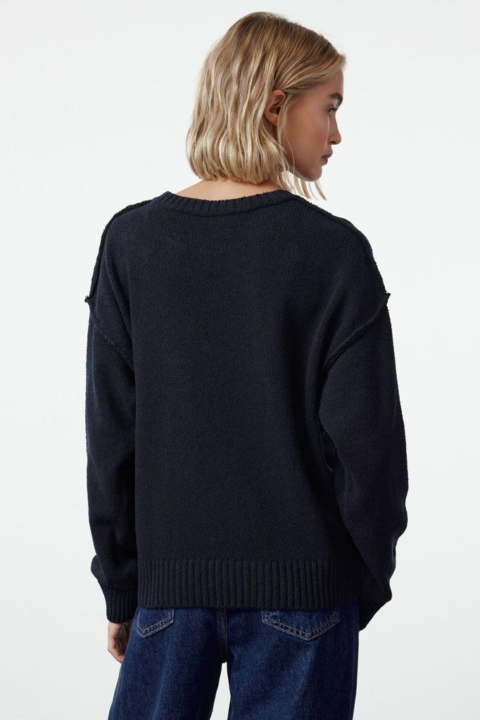 Women's Fashionable Stylish Sweater Navy Blue More Sustainable Wide Fit Basic Knitwear Sweater