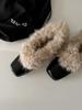 Square head fluffy shoes with one pedal, retro velvet to keep warm, Mary Jane small leather shoes, cotton shoes, thick heels, single shoes.