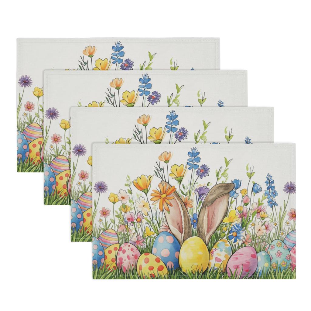 Sunflower Placemats Set of 4 18x12 Inch Summer Fruit Black and White Buffalo Plaid Linen Place Mats Wipeable Yellow Floral Table Mat
