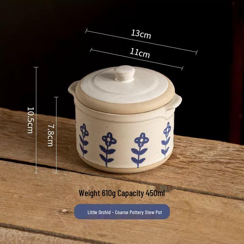 ZISIZ Маленький керамический горшок для тушения с подглазурной росписью «Орхидея» с крышкой