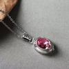 Retro Luxury Emerald Crystal Necklace Stainless Steel Filigree Carved Oval Gemstone Box Pendant Choker for Men Women Jewelry