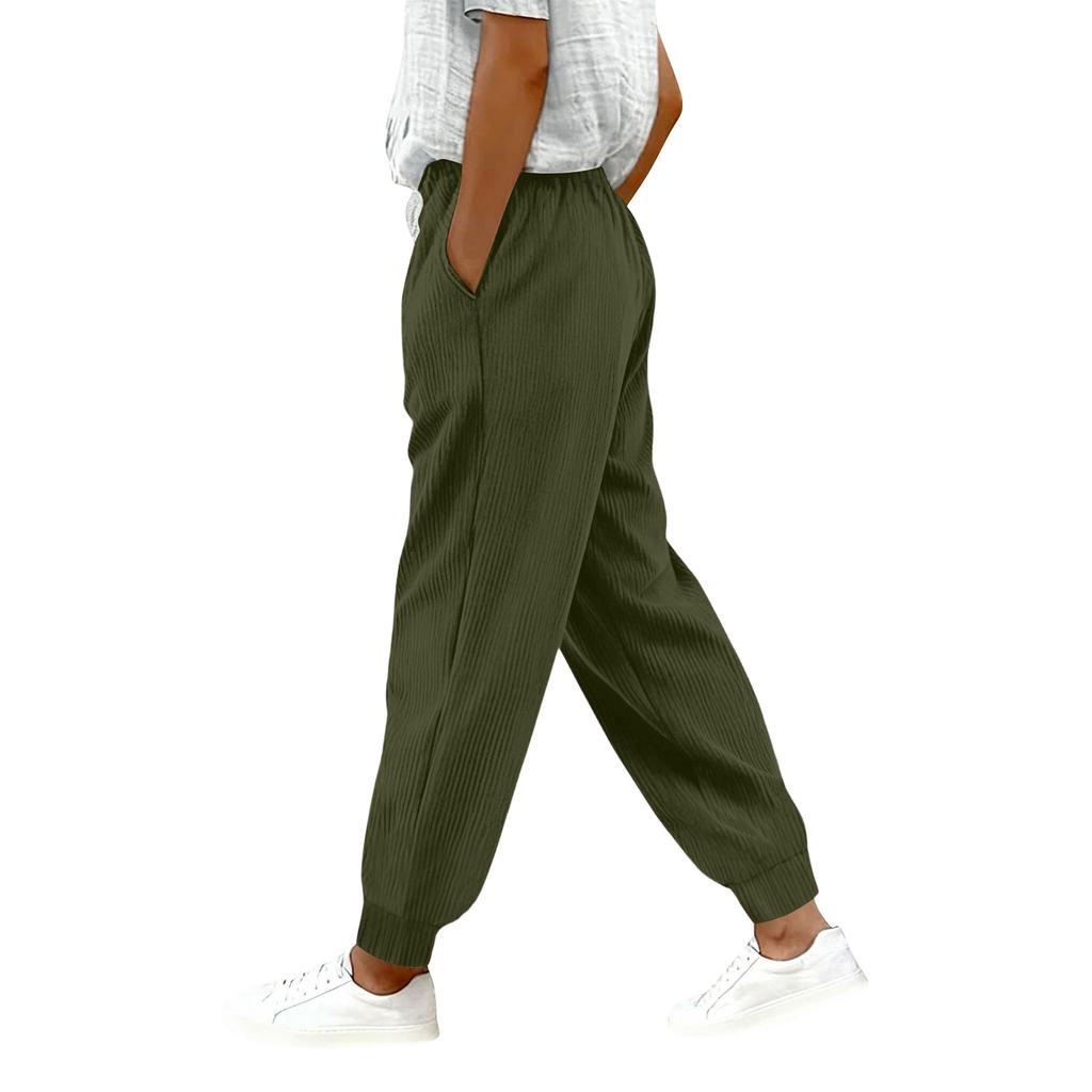 Damenmode Einfarbig Elastischer Bund Tasche Riemen Fußriemen Lässige Hose