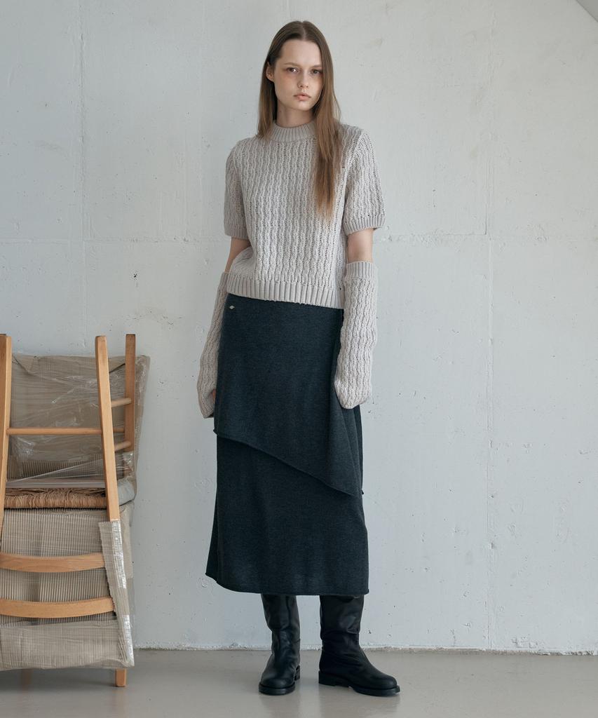 Awi Layered Button Wrap Skirt_Charcoal
