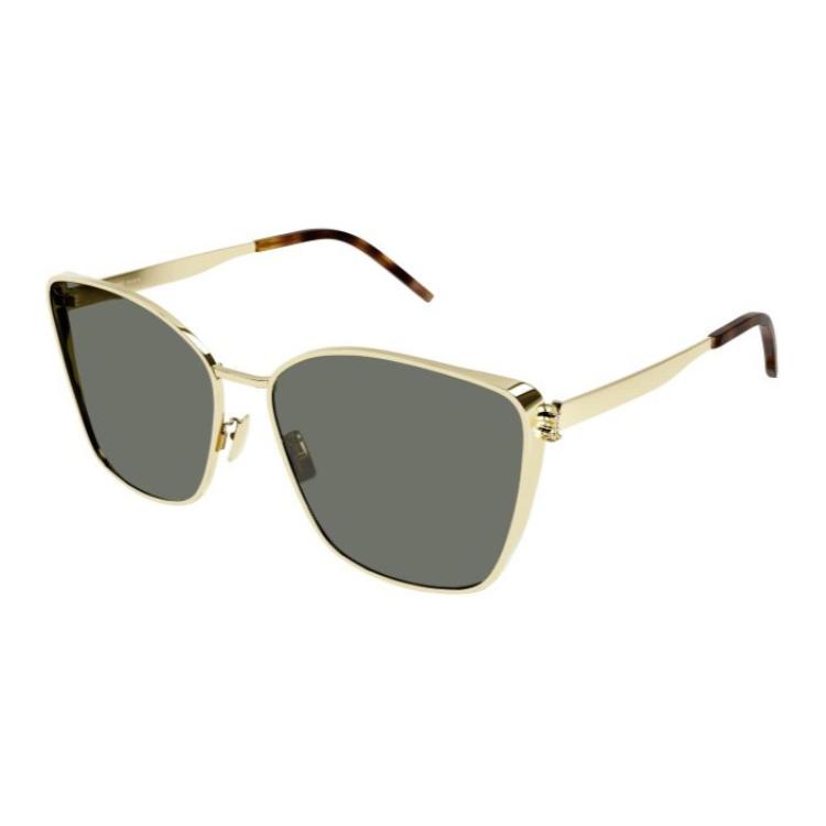 Saint Laurent Logo Embellished Metal Irregular Shape Sunglasses Men sunglasses Gold SLM98 62,Gold