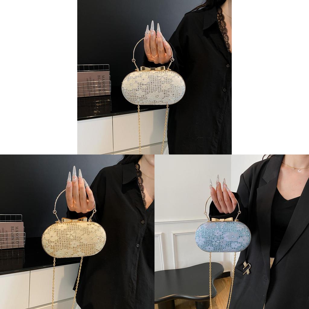 Borsa a Pochette da Sera in PU con Catena Metallizzata e Chiusura a Serratura per Uso Quotidiano