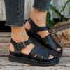 Platform Roman Sandalias Women Round Toe Hollow Out Casual Summer Shoes Flat Bottom Baotou Weave Sandales Female Black Footwear