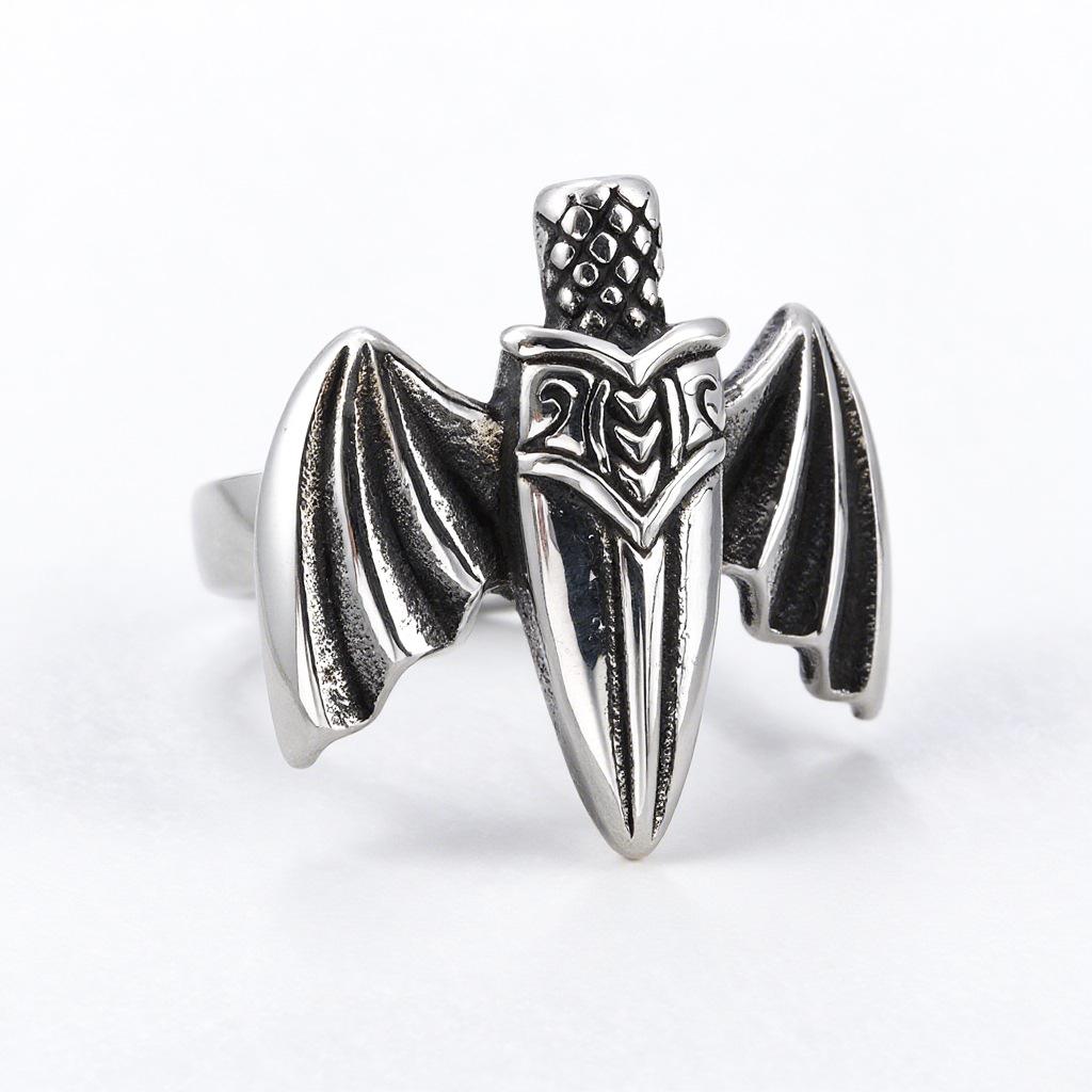 Creative bat wing sword titanium steel ring dark gothic retro personalized three-dimensional ring jewelry